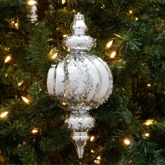 Silver Glitter Large Finial Ornament Set of 2 - Picture 7 of 11